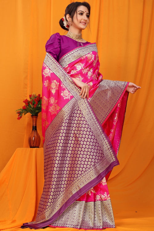 Load image into Gallery viewer, Artistic Dark Pink Kanjivaram Silk With Alluring Blouse Piece
