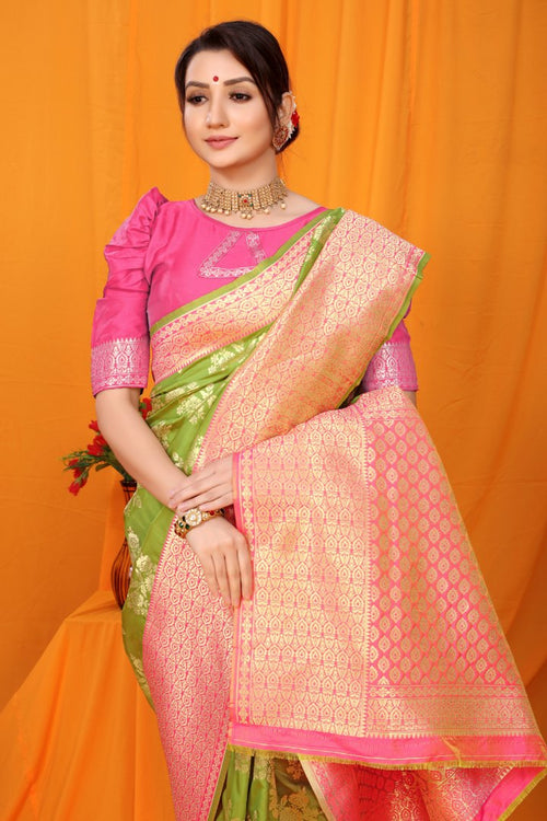 Load image into Gallery viewer, Enchanting Green Kanjivaram Silk With Alluring Blouse Piece
