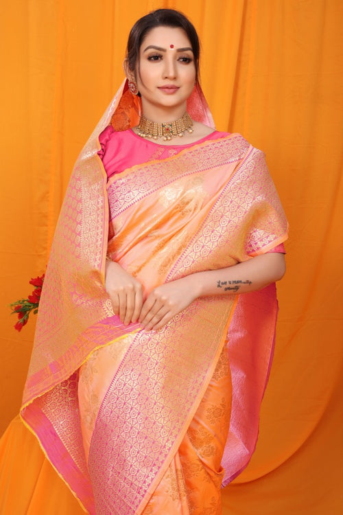 Load image into Gallery viewer, Luxuriant Peach Kanjivaram Silk With Alluring Blouse Piece
