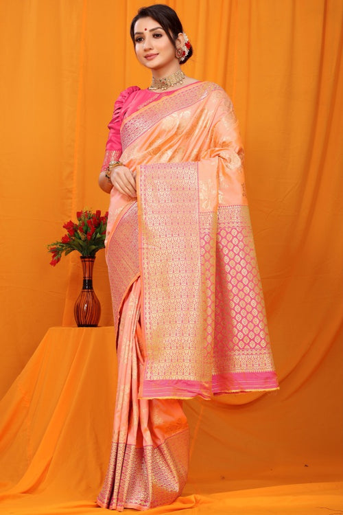 Load image into Gallery viewer, Luxuriant Peach Kanjivaram Silk With Alluring Blouse Piece
