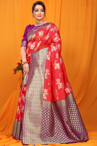 Fantabulous Red Kanjivaram Silk With Alluring Blouse Piece