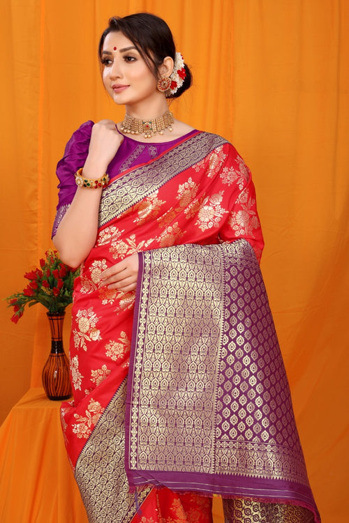 Load image into Gallery viewer, Fantabulous Red Kanjivaram Silk With Alluring Blouse Piece
