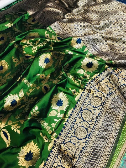 Mesmerising Green Kanjivaram Silk With Tremendous Blouse Piece