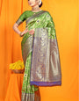 Stylish Mehandi Kanjivaram Silk With Tremendous Blouse Piece