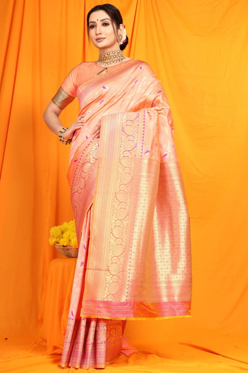 Load image into Gallery viewer, Wonderful Peach Kanjivaram Silk With Tremendous Blouse Piece
