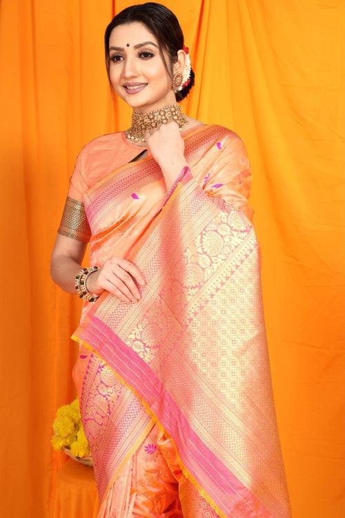 Load image into Gallery viewer, Wonderful Peach Kanjivaram Silk With Tremendous Blouse Piece
