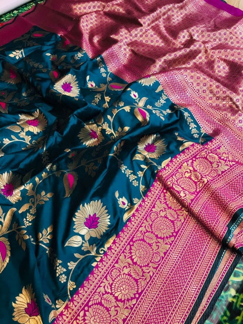 Alluring Rama Kanjivaram Silk With Tremendous Blouse Piece