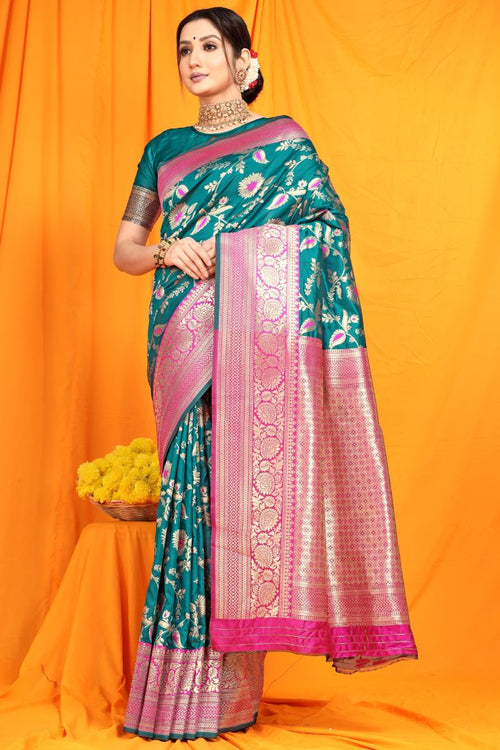 Load image into Gallery viewer, Alluring Rama Kanjivaram Silk With Tremendous Blouse Piece
