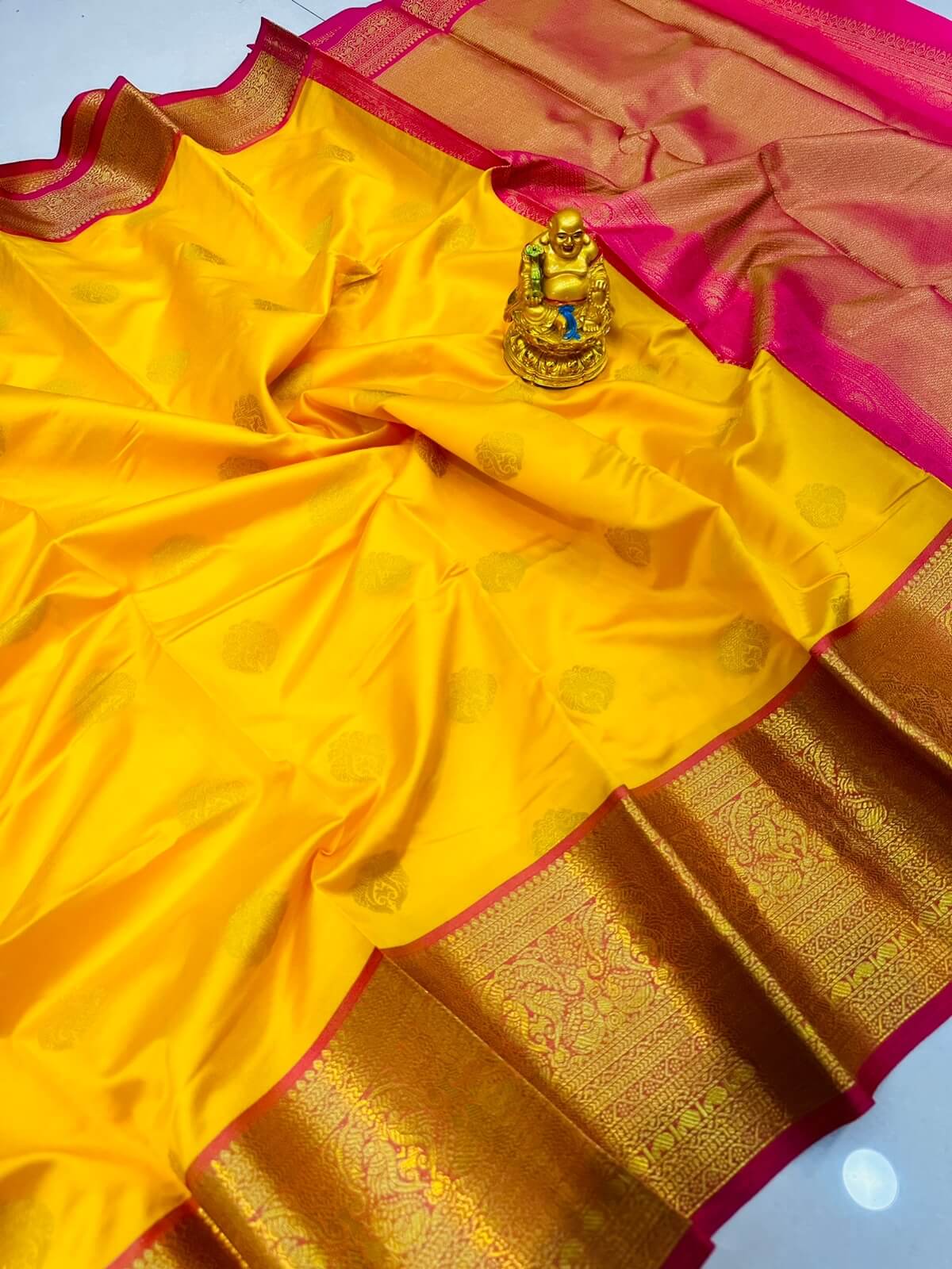 Exceptional Yellow Organza Silk Saree With Delightful Blouse Piece