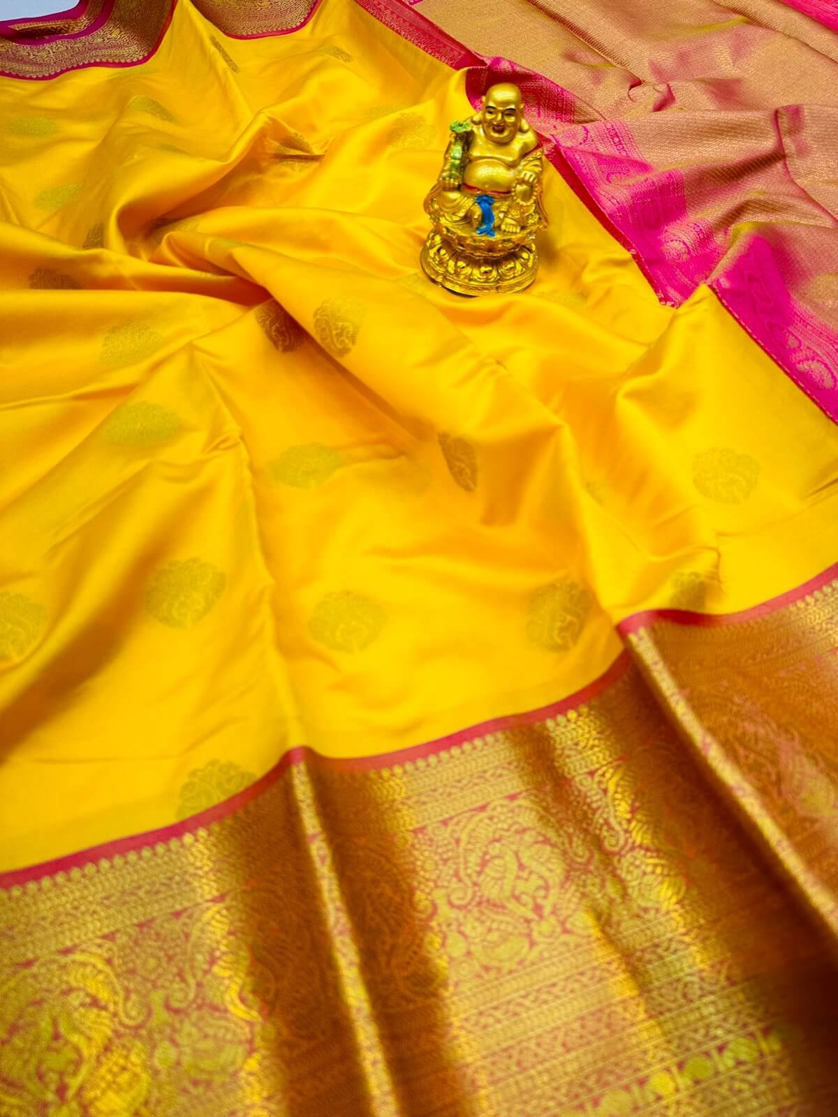 Exceptional Yellow Organza Silk Saree With Delightful Blouse Piece