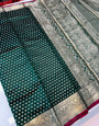 Sumptuous Dark Green Soft Banarasi Silk Saree With Amiable Blouse Piece