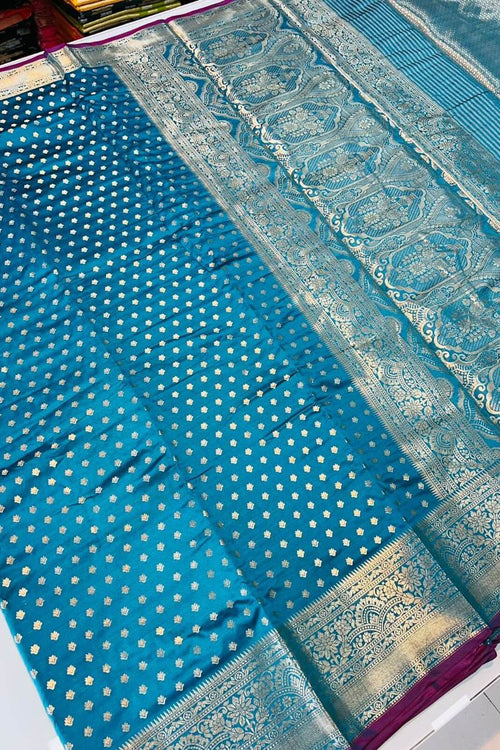 Load image into Gallery viewer, Improbable Firozi Soft Banarasi Silk Saree With Exquisite Blouse Piece
