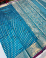 Improbable Firozi Soft Banarasi Silk Saree With Exquisite Blouse Piece