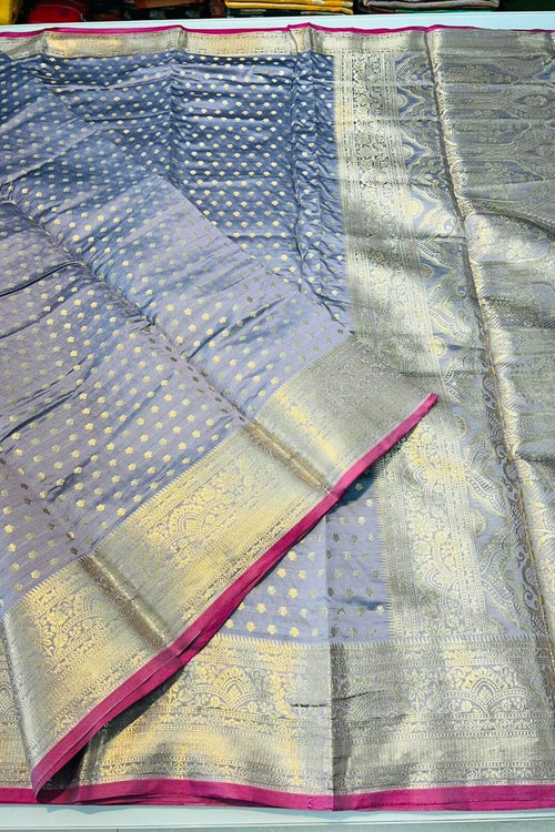 Load image into Gallery viewer, Panache Grey Soft Banarasi Silk Saree With Rhapsodic Blouse Piece
