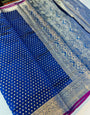 Snappy Navy Blue Soft Banarasi Silk Saree With Smashing Blouse Piece