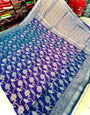 Skinny Royal Blue Soft Banarasi Silk Saree With Dazzling Blouse