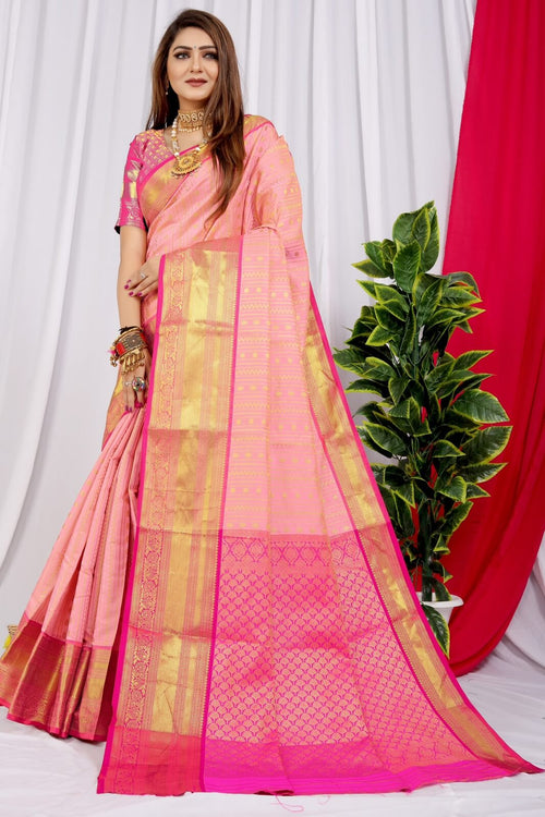 Load image into Gallery viewer, Fragrant Pink Kanjivaram Silk Saree With Demure Blouse Piece
