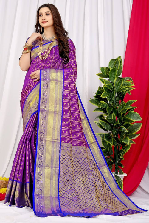 Load image into Gallery viewer, Fragrant Purple Kanjivaram Silk Saree With Demure Blouse Piece
