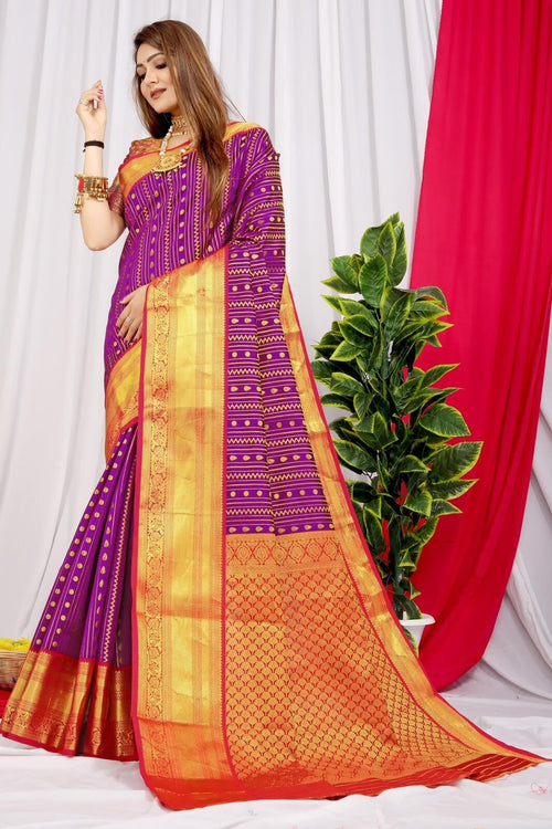 Load image into Gallery viewer, Fragrant Wine Kanjivaram Silk Saree With Demure Blouse Piece
