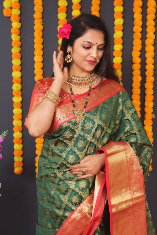 Load image into Gallery viewer, Charming Dark Green Kanjivaram Silk With Extraordinary Blouse Piece
