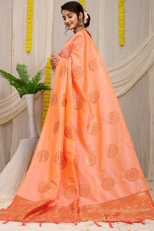 Load image into Gallery viewer, Skinny Peach Kanjivaram Silk Saree and Angelic Blouse Piece
