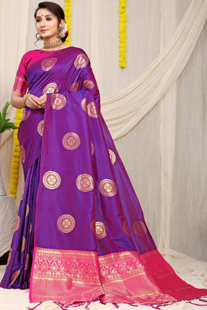 Unique Purple Kanjivaram Silk Saree and Angelic Blouse Piece