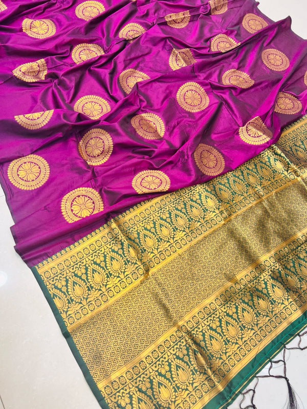 Unique Purple Kanjivaram Silk Saree and Angelic Blouse Piece