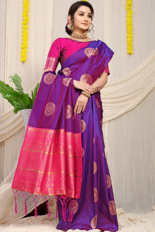 Load image into Gallery viewer, Unique Purple Kanjivaram Silk Saree and Angelic Blouse Piece
