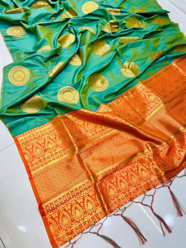 Desiring Sea Green Kanjivaram Silk Saree and Angelic Blouse Piece