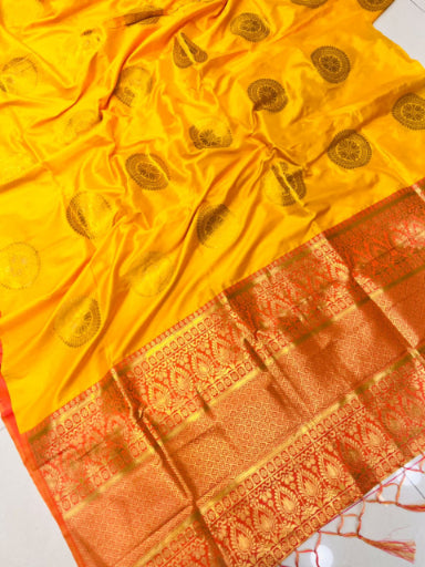 Load image into Gallery viewer, Ethnic Yellow Kanjivaram Silk Saree and Angelic Blouse Piece
