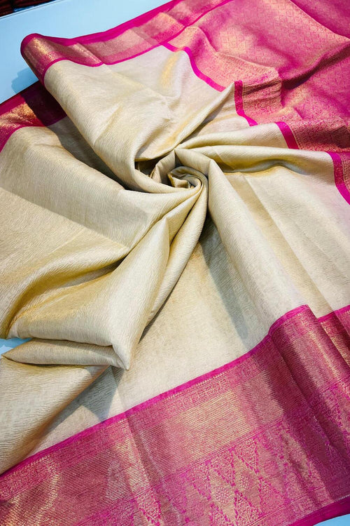 Load image into Gallery viewer, Jazzy Beige Soft Tissue Silk Saree With Blissful Blouse Piece
