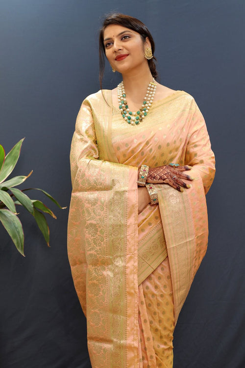 Load image into Gallery viewer, Fragrant Peach Soft Banarasi Silk Saree With Tempting Blouse Piece
