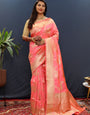 Pleasurable Baby Pink Soft Banarasi Silk Saree With Tantalizing Blouse Piece