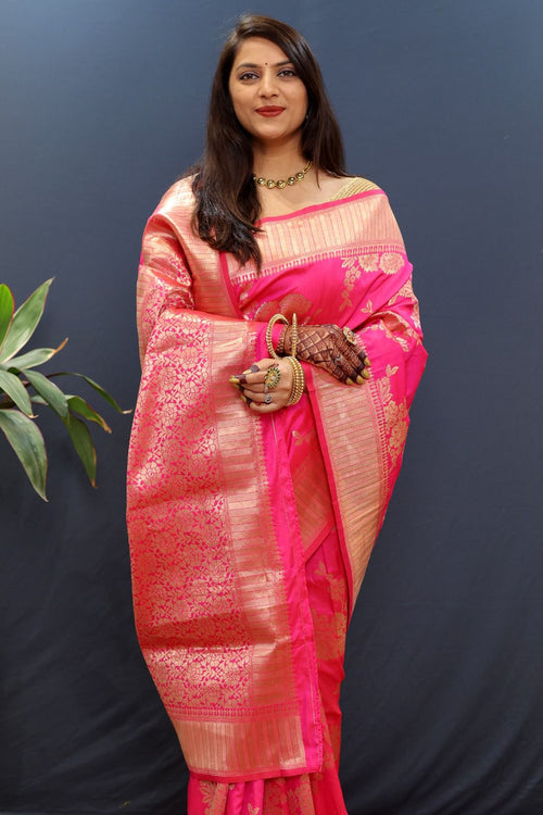 Load image into Gallery viewer, Propinquity Dark Pink Soft Banarasi Silk Saree With Ineffable Blouse Piece
