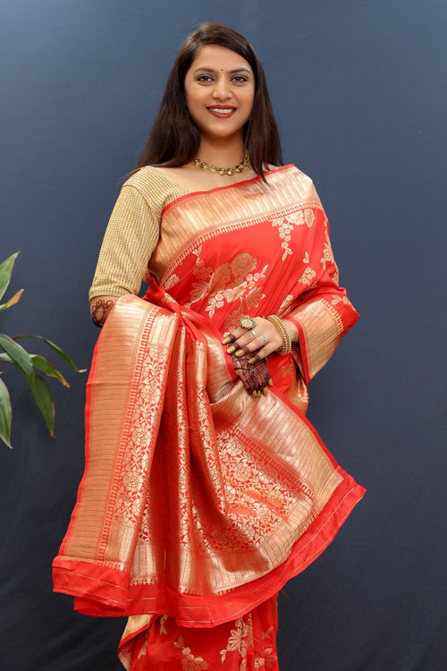 Load image into Gallery viewer, Assemblage Red Soft Banarasi Silk Saree With Exquisite Blouse Piece
