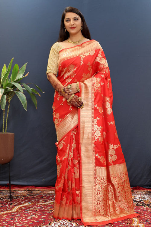 Load image into Gallery viewer, Assemblage Red Soft Banarasi Silk Saree With Exquisite Blouse Piece
