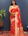 Assemblage Red Soft Banarasi Silk Saree With Exquisite Blouse Piece