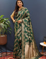 Flattering Dark Green Soft Banarasi Silk Saree With Alluring Blouse Piece