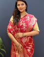 Gratifying Dark Pink Soft Banarasi Silk Saree With Charming Blouse Piece