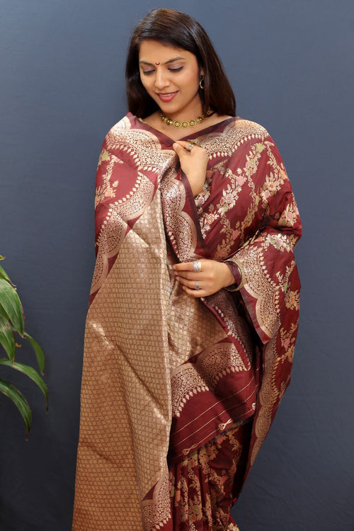 Load image into Gallery viewer, Twirling Maroon Soft Banarasi Silk Saree With Exceptional Blouse Piece
