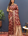 Twirling Maroon Soft Banarasi Silk Saree With Exceptional Blouse Piece