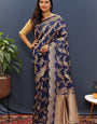 Glorious Navy Blue Soft Banarasi Silk Saree With Bewitching Blouse Piece