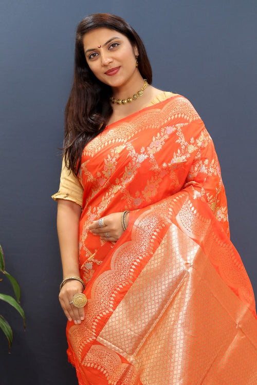 Load image into Gallery viewer, Chatoyant Peach Soft Banarasi Silk Saree With Desuetude Blouse Piece
