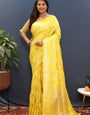 Delectable Yellow Soft Banarasi Silk Saree With Pleasurable Blouse Piece