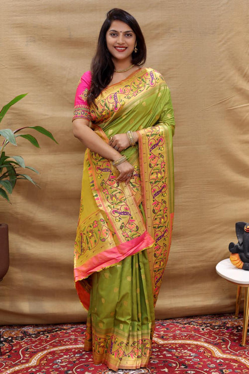 Load image into Gallery viewer, Outstanding Green Paithani Silk Saree With Appealing Blouse Piece
