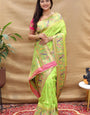 Bewitching Parrot Paithani Silk Saree With Elision Blouse Piece