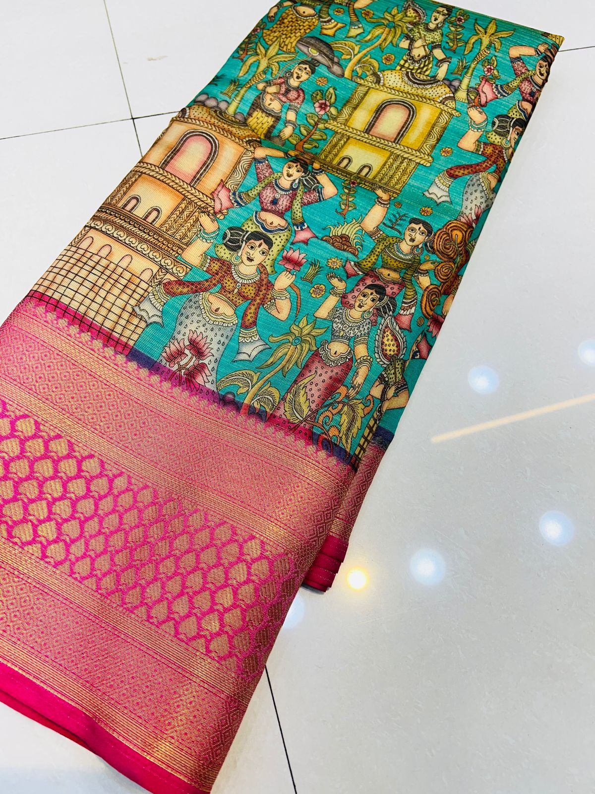 Red Handpainted Kalamkari Tussar Silk Saree – Vaardaram