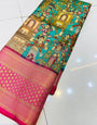 Incredible Sea Green Kalamkari Printed Saree With Confounding Blouse Piece