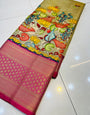 Preferable Beige Kalamkari Printed Saree With Hypnotic Blouse Piece