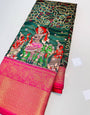 Smashing Dark Green Kalamkari Printed Saree With Supernal Blouse Piece